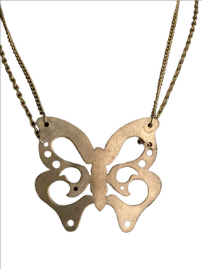 Vintage Butterfly Pendant Necklace in Antiqued Silver Tone Fairy Festival